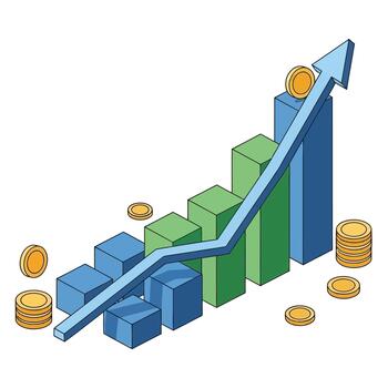 Visualize your financial growth with this dynamic bar chart illustration showing upward trend and coin icons, perfect for business presentations and reports vector