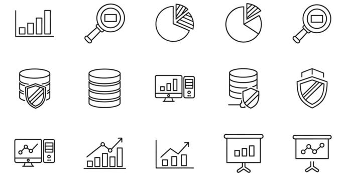 Visualize Your Data with Simple Business Analytics Icons and Data Security Charts for Modern Presentations, Reports, and Marketing Materials with Trending Style vector