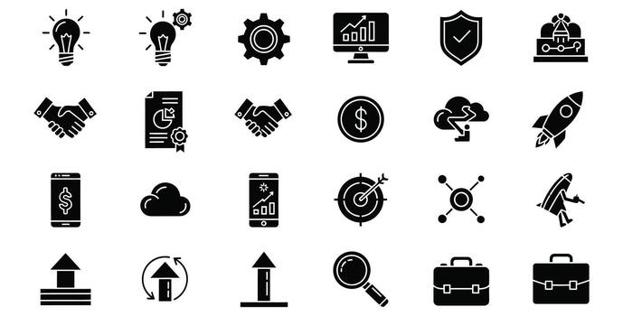 Modern business concept icons showcasing innovation, growth, and strategy for success in a dynamic and competitive market, perfect for presentations vector
