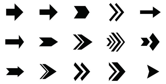 Dynamic arrow collection pointing right for modern design projects and forward direction concepts, perfect for websites and presentations vector