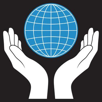 Caring hands gently hold and protect a vibrant blue globe symbolizing global responsibility and interconnectedness for a better future. vector