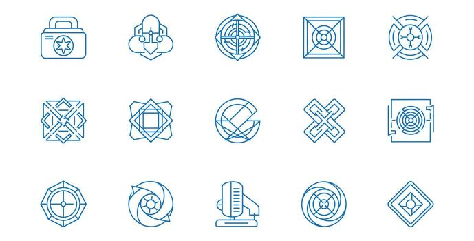 Modern abstract geometric icons and symbols representing technology, security, and innovation for digital branding and design projects vector