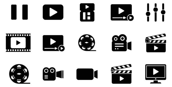 Instantly access professional production icons for dynamic content creation, editing, and playback needs, enhancing your digital projects with clear visual cues. vector