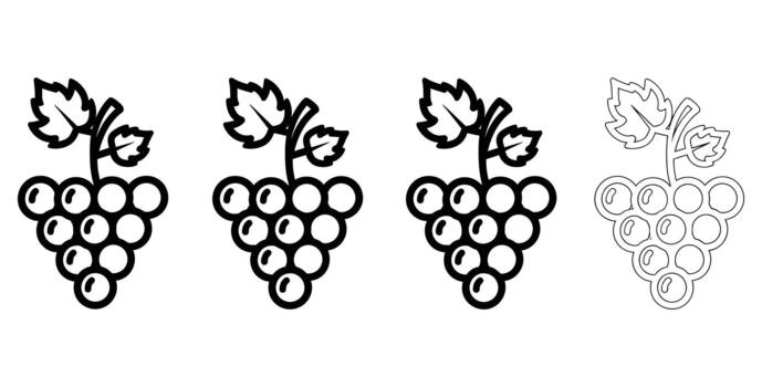 Stylized graphic representations of grapes with leaves offer versatile design elements for food, beverage, and health-related projects, providing a clean visual. vector