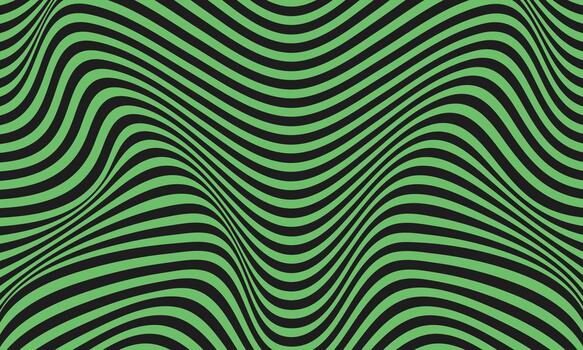 Abstract op art pattern with rippling green and black stripes creating a psychedelic illusion vector
