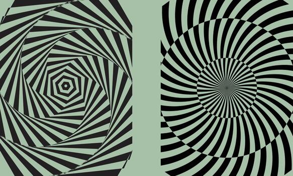 Two contrasting optical illusion patterns with black and white stripes creating a sense of movement and depth vector