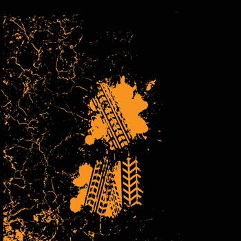 Abstract pattern of tire tracks illuminated by bright orange light against a dark background vector