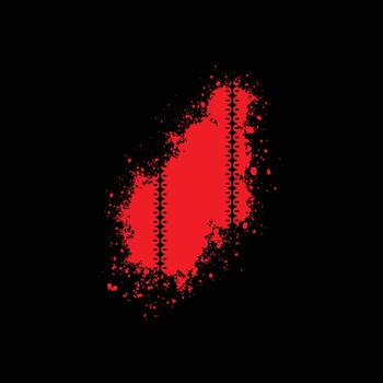 Abstract red paint splatter with textured brush strokes on a dark black background vector