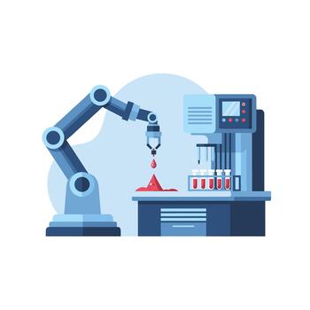Robotic arm dispensing liquid into test tubes isolated on automation in laboratory settings improves efficiency and accuracy in scientific research vector