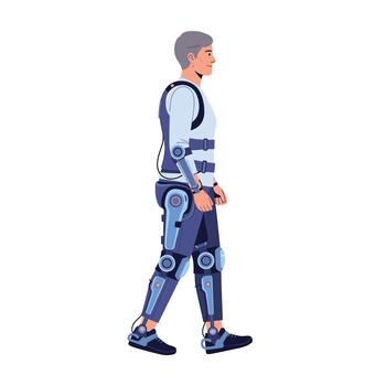hombre vistiendo exoesqueleto aislado en el exoesqueleto es un usable robot ese ayuda personas con movilidad cuestiones a caminar y moverse alrededor vector