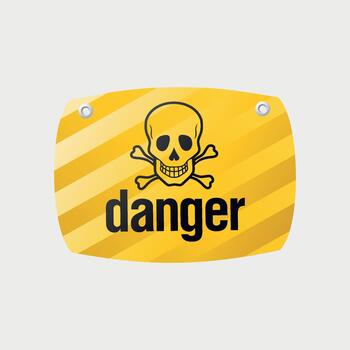 Yellow rectangular danger sign with a skull isolated on white background vector