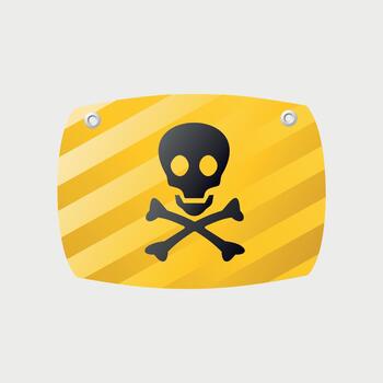 Yellow rectangular danger sign with a skull on white background vector