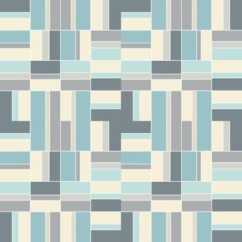 Geometric pattern with pastel blue, grey, and cream rectangles and squares in a repeating grid vector