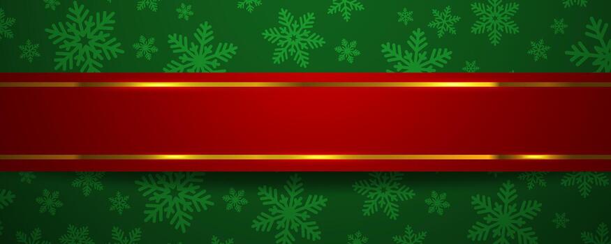 Green snowflake pattern with a central red banner and gold lines vector