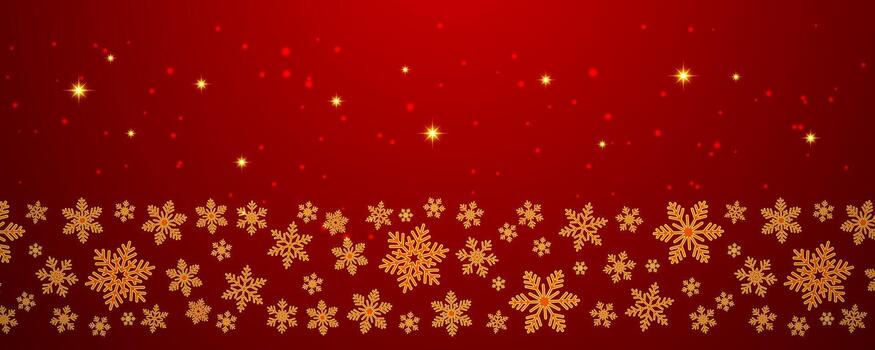 Red background banner with a border of golden snowflakes and sparkles vector