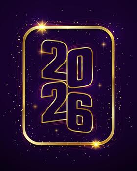2026 oro estructura metálica texto en un marco en un púrpura antecedentes vector