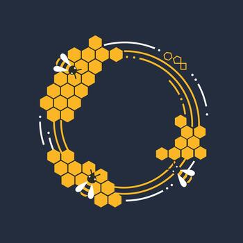 The intricate design of a circular honeycomb with bees and decorative elements is a beautiful representation of nature's engineering marvel. vector