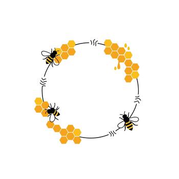 A circular arrangement of bees and honeycomb cells creates a unique and whimsical design element. vector