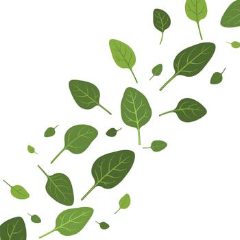 Abstract background of scattered green leaves in a dynamic natural pattern. vector