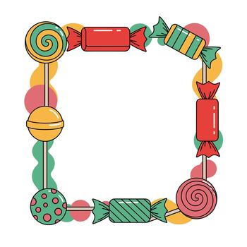 A delightful square frame made of various colorful candies and lollipops. It evokes a sense of fun and celebration. vector
