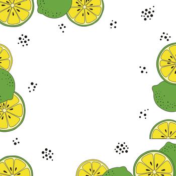Fresco y vibrante agrios Fruta marco con jugoso Lima rebanadas y decorativo puntos en un limpiar blanco fondo, Perfecto para verano diseños vector