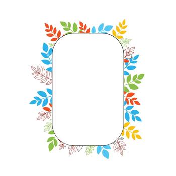 Decorative vertical rectangular frame with rounded corners, beautifully adorned with colorful abstract leaves and foliage. vector