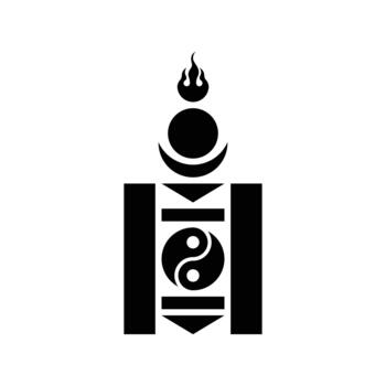 Soyombo icon. Mongolian Soyombo Symbol with Yin Yang. Mongolian National Icon Design. Symbol of Buddhism. Traditional Mongolian Emblem. vector