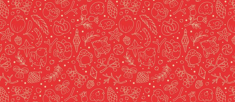 Seamless pattern with Christmas elements. Winter pattern with bullfinches vector