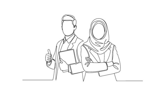 Continuous Line Art of a Business Team Representing Diversity and Professionalism in the Workplace vector