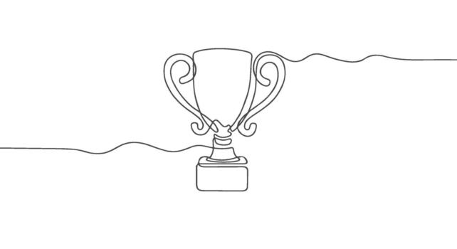A single continuous line drawing of a trophy, representing achievement and victory, a symbol of success and accomplishment vector