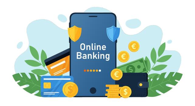 seguro en línea bancario con digital billetera y móvil pago tecnología vector