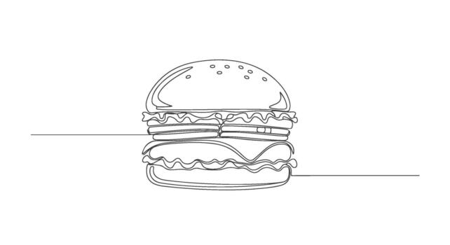 A continuous line drawing of a delicious hamburger, perfect for culinary and food-related projects vector