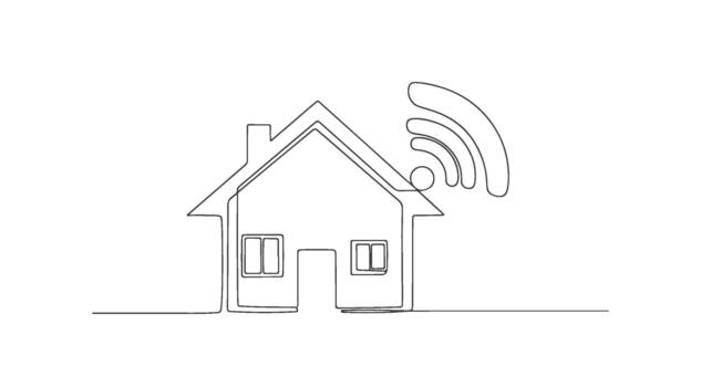 Continuous line drawing of a smart home with Wi-Fi signal, symbolizing modern connectivity and technology integration in residential spaces vector