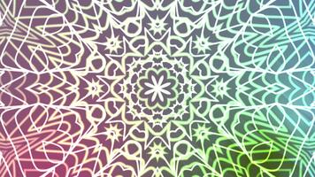 abstracts snurrar kalejdoskop en, dynamisk abstrakt mandala animering med lutning färger och geometrisk mönster för bakgrunder, stock kungligheter. video
