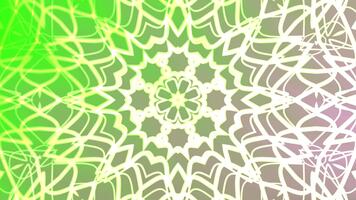 abstracts snurrar kalejdoskop en, animerad symmetrisk mönster med lysande rader och en lutning bakgrund design, royalty fri stock. video