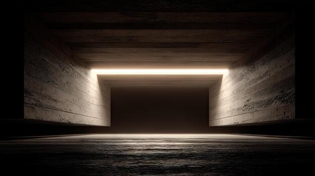 Empty, concrete corridor with a light source. photo