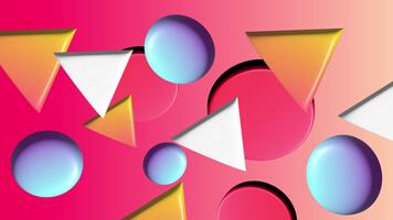 Vibrant abstract 3D composition with colorful triangles and circular shapes video