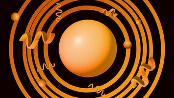 centrale raggiante globo circondato di multiplo circolare anelli nel astratto rotazione video