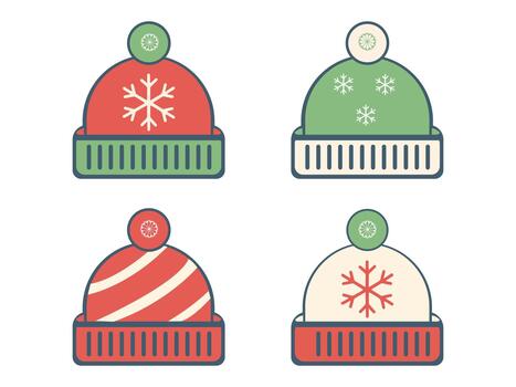 colección de cuatro plano diseño invierno sombreros, cada con un único modelo y pompones arriba, Perfecto para frío clima. vector