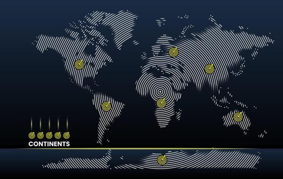 World map in dot pattern shape style showing continents and countries. vector