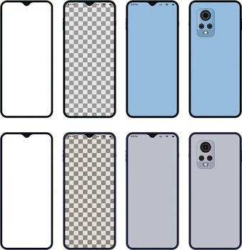 Mobile phone device mockup template design with front and back view. Realistic smart phone layout mockup template design. High quality smart phone mockup for UI UX presentation vector