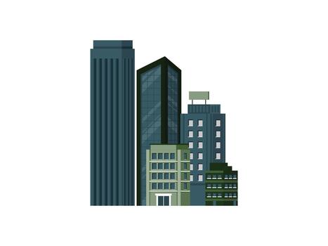 Flat style city landscape elements illustration with buildings and trees, constructor set for urban background, header design, website skyline template artwork vector