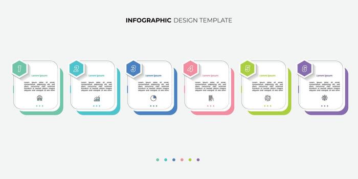 Modern Infographic template featuring 6 steps with icons, designed for business concepts. Ideal for presentations, banners, workflow layouts, process diagrams, vector