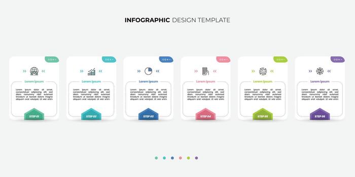 Modern Infographic template featuring 6 steps with icons, designed for business concepts. Ideal for presentations, banners, workflow layouts, process diagrams, flowcharts, diagram vector