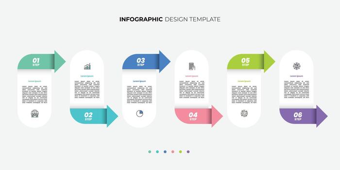Modern Infographic template featuring 6 steps with icons, designed for business concepts. Ideal for presentations, banners, workflow layouts, process diagrams, flowcharts, diagram illustration vector