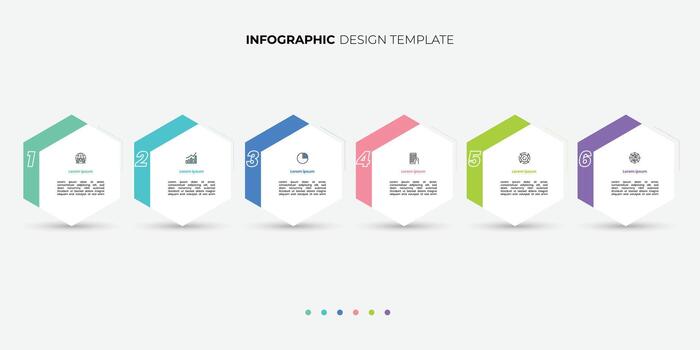 Modern Infographic template featuring 6 steps with icons, designed for business concepts. Ideal for presentations, banners, workflow layouts, process diagrams, flowcharts illustration vector