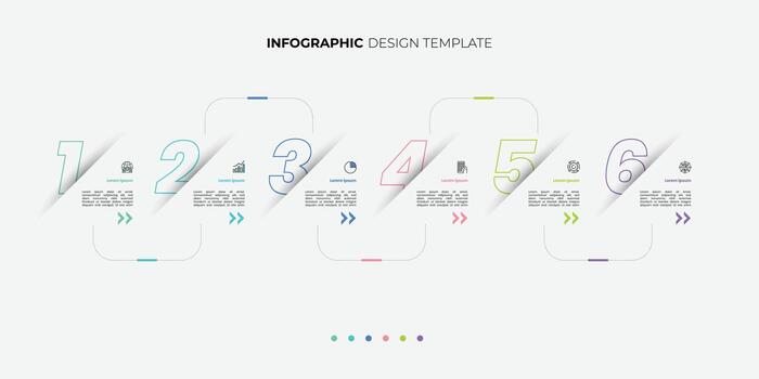 Modern Infographic template featuring 6 steps with icons, designed for business concepts. Ideal for presentations, banners, workflow layouts, process diagrams, flowcharts vector