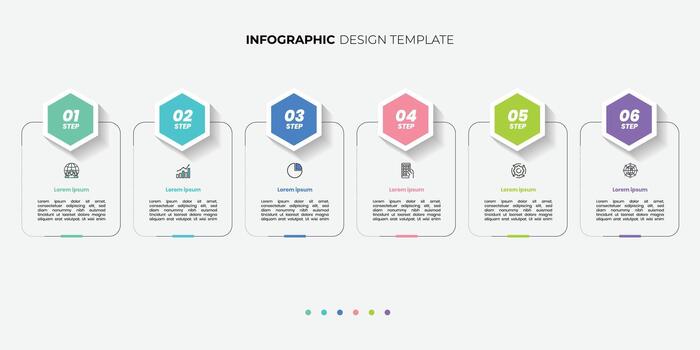 Modern Infographic template featuring 6 steps with icons, designed for business concepts. Ideal for presentations, banners, workflow layouts, vector