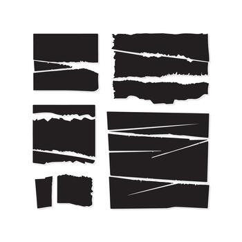 Rasgado negro papel fragmentos recopilación, papel tiras con dentado y incluso bordes vector