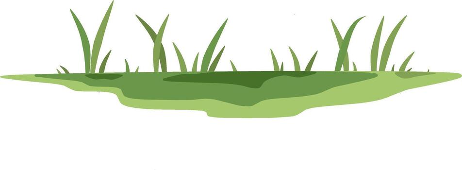 A simple flat illustration of a green grass patch with clean shapes and minimal detail, perfect for adding a natural touch to design projects such as outdoor scenes, landscaping concepts vector